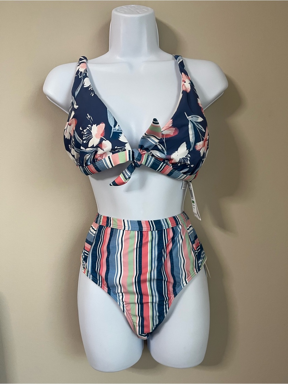Splendid Multicolor Stripe Bikini Bottom with Mint and Coral Accents